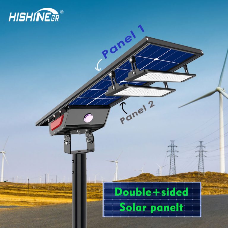 Bifacial Solar led light for street and pathway hishine lighting